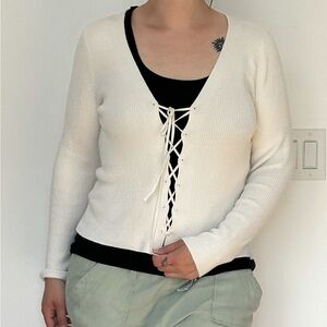 Abercrombie & Fitch White Lace-Up Women's Sweater